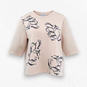 3.1 Phillip Lim Blush Pink Neutral Art Floral Textured Sleeves Knit Top Size 4